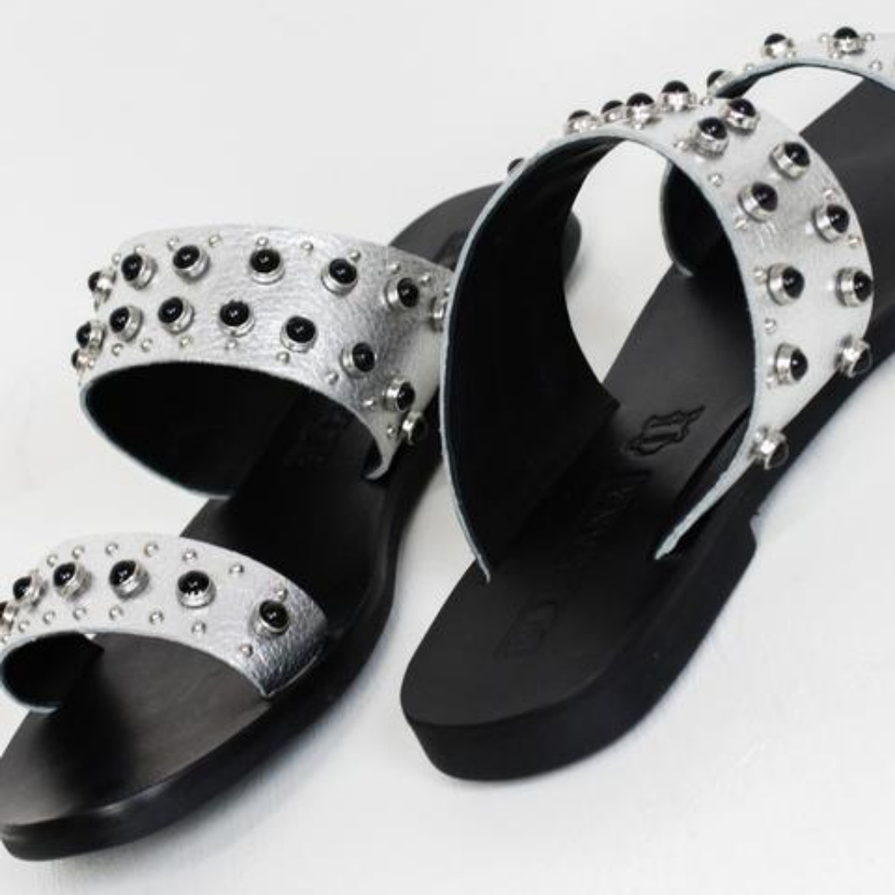 SOL SANA Leather Studded Slide Sandals